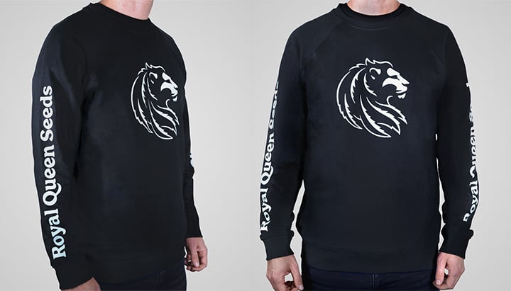 Un sweat-shirt noir avec un logo de tête de lion blanc sur le devant et les mots 