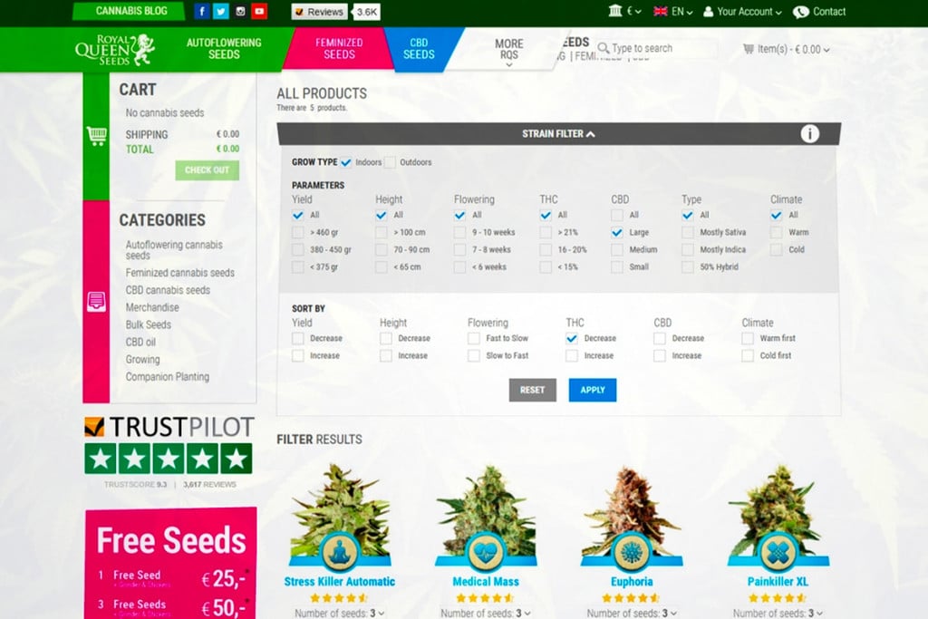 Lancement Du Filtre De Variétés De Cannabis Royal Queen Seeds !